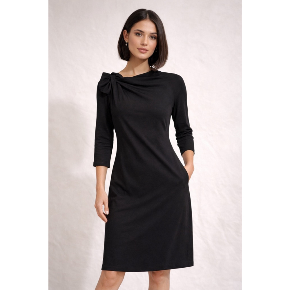 Stylewe Black Bow Neck 3/4 Sleeve Midi Dress New Size 12 See Mesurements